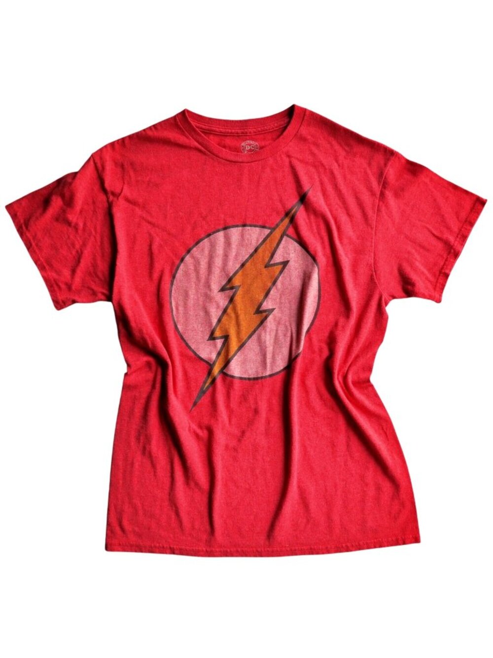 DC Comics Flash Logo Tee Red Heather Graphic T-Shirt Medium Distressed Look